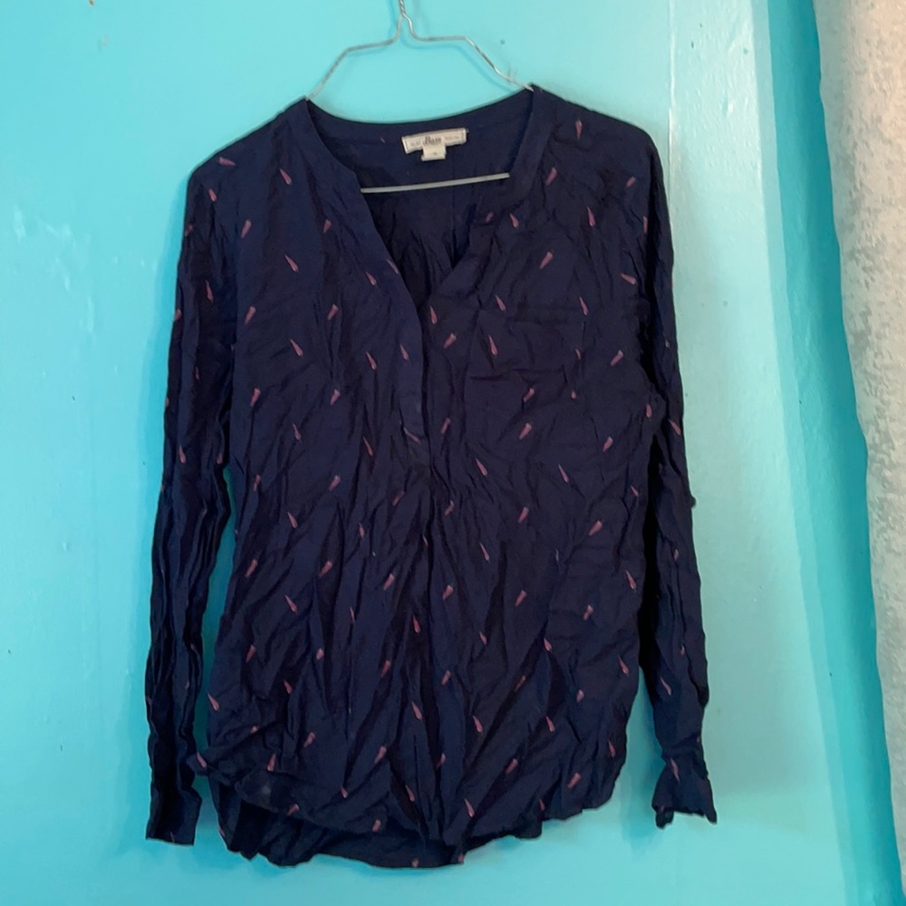 Navy blouse with purple peppers